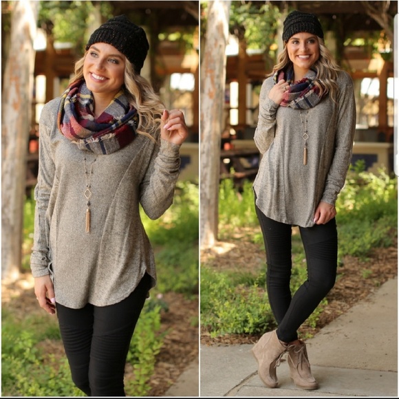 Infinity Raine Tops - 💛Taupe Soft Ribbed Knit Long Sleeved Tunic